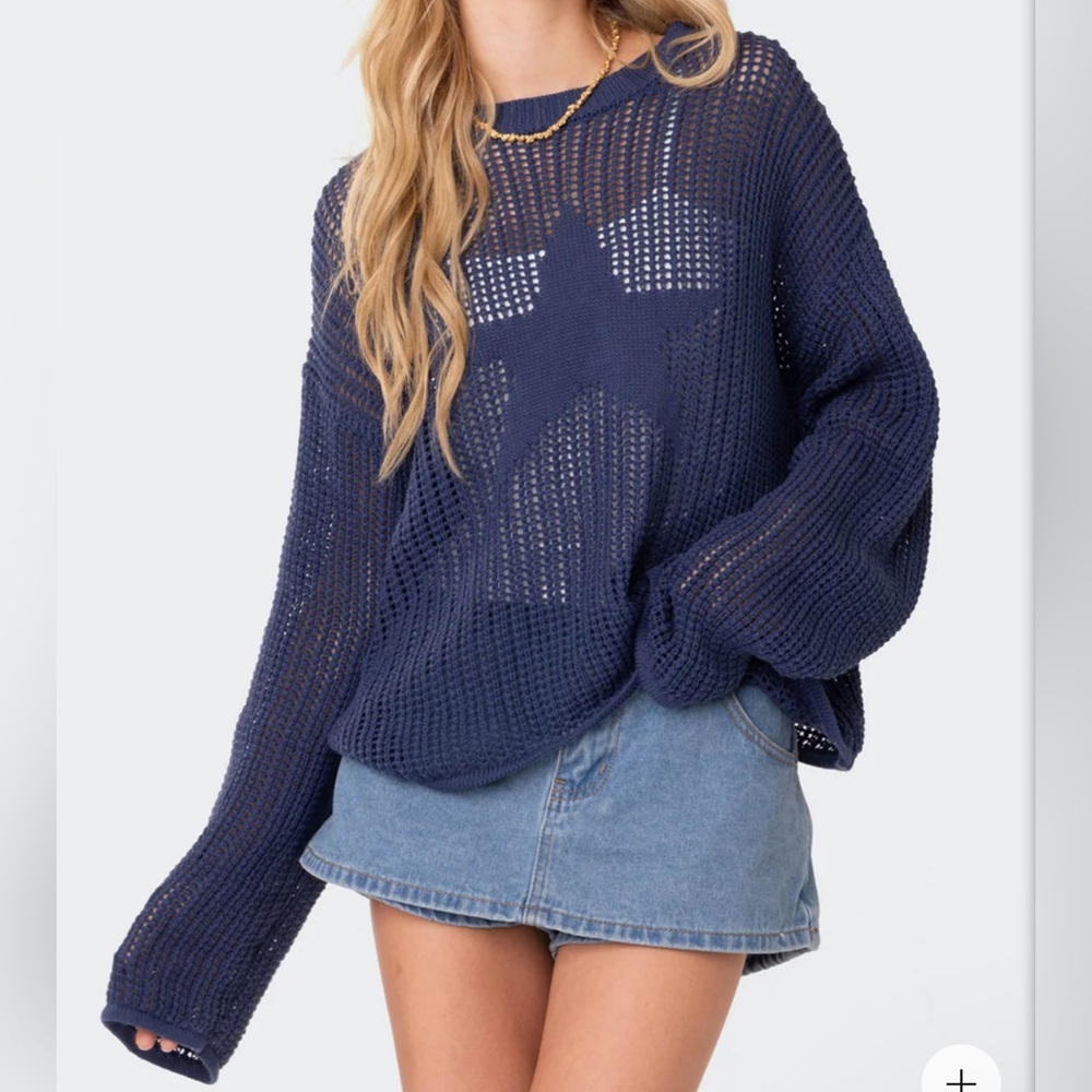 Edikted Navy Blue Star Sweater